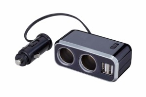 ナポレックス(Napolex) 車内用品 シガーソケット分配器 2連 USB端子2口 コードタイプ Fizz イルミソケットS2 USB 2.4A ブラック 12V車専