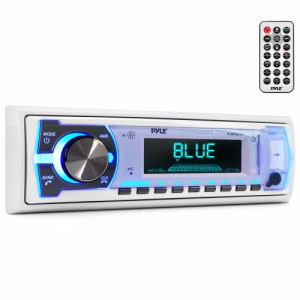 Pyle Marine Bluetoothステレオラジオ - 12V シングルDINスタイル ボートインダッシュラジオレシーバーシステム 内蔵マイク デジタルLCD 