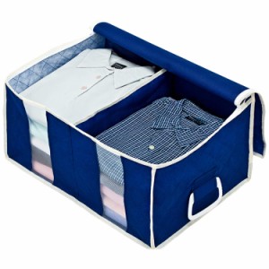 アストロ 収納ケース 衣類用 ネイビー 収納袋 不織布 収納ボックス 仕切り付き 取っ手付き 192-01