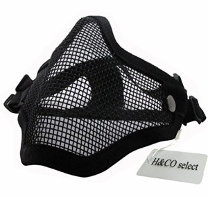 H＆Co.select サバゲー フェイスマスク ハーフメッシュマスク フェイスガード ダブルバンド SGM-010 (ブラック)