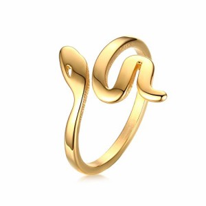 Rockyu リング レディース フリーサイズ ステンレス ゴールド 18金指輪 おしゃれ 結婚指輪 婚約指輪 蛇形 指輪物語 パーティ ファッシ