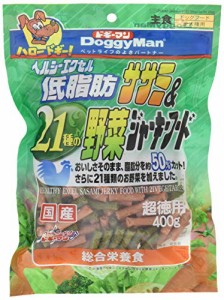 ドギーマン 犬用おやつ ヘルシーエクセル 低脂肪ササミ＆21種の野菜ジャーキーフード 野菜 400グラム (x 1)