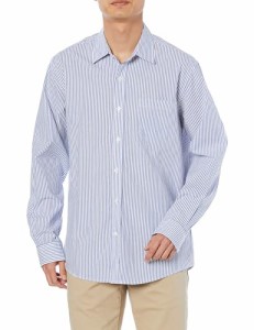  Essentials ポプリンシャツ レギュラーフィット カジュアル 長袖 メンズ ブルー ホワイト 縦ストライプ M
