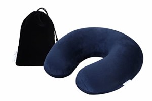mujina ネックピロー U字型 洗えるカバー 収納ポーチ付き 軽量 旅行枕 トラベルピロー (ネイビー)