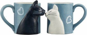 サンアート かわいい食器 「 黒ねこと白ねこ 」 キス ペア マグカップ 330ml グレー SAN2754-2