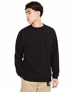 [グッドウェア] 長袖 ポケット Tシャツ クルーネック USAコットン 7.6オンス ヘビーウェイト (Large, ブラック)