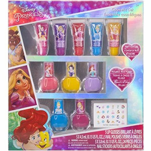 TownleyGirl disney princess ディズニー プリンセス リップグロス5本 はがせるマニキュア5本 ネイルステッカー24P キッズ用ネイル 子供