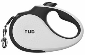 TUG 360°タングルフリー、頑丈引き込み式犬リード、スリップ防止ハンドル付き；5 m 強いナイロンテープ。片手ブレーキ、一時停止、ロッ