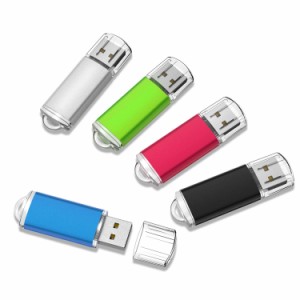 USBメモリ 32GB USB2.0 5個セット フラッシュドライブ キャップ式 コンパクト 5色（黒、赤、青、緑、銀）
