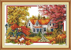 Warmheaven クロスステッチ刺繍キット 春夏秋冬 四季  図柄印刷 初心者 風景 刺繍糸 針 布 14CT Cross Stitch ホームの装飾 68×48cm