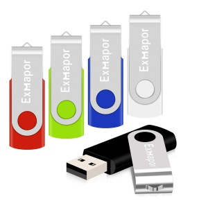 USBメモリ 2GB 5個セット Exmapor USBフラッシュメモリ 回転式 ストラップホール付き 五色（黒、赤、緑、青、白）