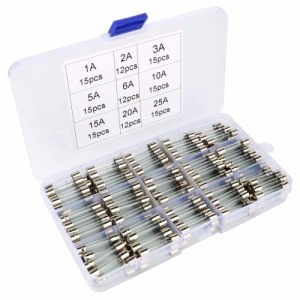 [送料無料]KILIGEN 126個 6 * 30mm ガラス管 ヒューズ, 1A / 3A / 5