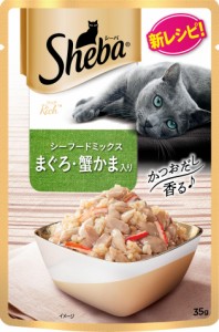 シーバ (Sheba) キャットフード リッチ ごちそうフレーク 贅沢シーフードミックス まぐろ・蟹かま入り 35g×12個 (まとめ買い)