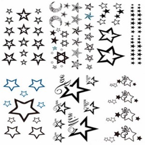 Yesallwas タトゥーシール 星 STAR 6枚セット スター タトゥー 入れ墨シール リアル 小型 防水 長持ち 和彫り 刺青シール ボディーシール