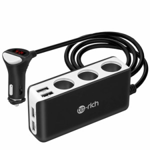 Te-Rich シガーソケット usb 車載充電器 ソケット 3連 4USBポート 最大6.8A/5V 急速充電 12V/24V車対応 LED付 オート電圧測定 スマート識