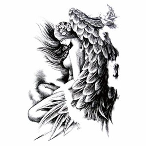 Yesallwas タトゥーシール 天使 羽 天使の翼 大判 3枚セット 黒 タトゥーステッカー ボディーシール メンズ レディース 刺青シール 防水 