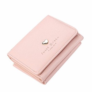 Kingsie レディースミニ財布 がま口 三つ折り短財布 ウォレット コンパクト 可愛い ハート カードいれ 小銭入れ プレゼント (ピンク)