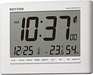 [送料無料]リズム(RHYTHM) 目覚まし時計 電波時計 デジタル 温度 湿度 カレンダー ホワイ