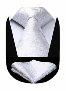 ヒスデン 結婚式 白 ネクタイ チーフ セット メンズ ペイズリー 花柄 ネクタイ フォーマル 礼服用 紳士 入学式 卒業式 ブランド プレゼ