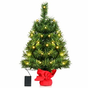 Costway ク リ ス マ スツリー 60cm ミニ LEDライト付き Christmas tree ク リ ス マ ス飾り ヌードツリー グリーン