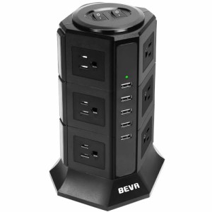 タワー式電源タップBEVA 3層縦コンセント 12AC充電口（100-125V）＋5USBポート（4