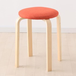 アイリスプラザ 椅子 木製 スツール オレンジ ファブリック スタッキング 積み重ね収納 座面直径約32×高さ約45cm SL-02F
