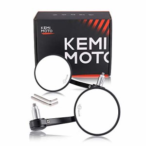 KEMIMOTO バーエンドミラー バイク 左右セット バイクミラー 車検対応 CNCアルミ製 軽量 オートバイミラー 汎用ミラー 角度調整可能 丸型