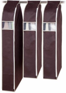 アストロ 衣類カバー ブラウン マチ付き スリム 3枚組 (ショートサイズ2枚+ロングサイズ1枚) 不織布 洋服カバー 衣装カバー 透明窓 防虫