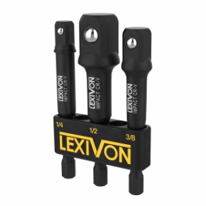 LEXIVON インパクトグレードソケットアダプターセット、76.2mm (3インチ) ホルダー付延長ビット | 6.35mm (1/4インチ)、9.5mm (3/8インチ
