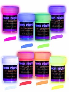 neon nights(ネオンナイツ) 2-in-1 暗闇で光るアクリルペイントセット 暗闇とUVブラックライトで光る 自発光式ネオンペイント8色 ハロウ