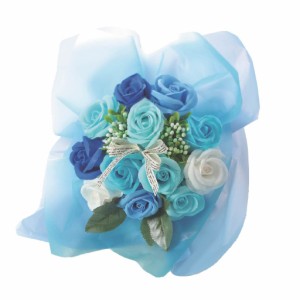 ポピー名古屋 ソープフラワー 造花 花束 ギフト シャボンフラワー SBL-11 ブルー 26cm せっけん素材で作られたお花 ほのかな香り バラ12