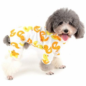 ZUNEA 犬 つなぎ パジャマ 春夏 ロンパース 小型犬 洋服 おしゃれ かわいい ダック柄 ドッ