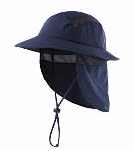 コネクタイル キッズ 夏 UPF 50+ フラップキャップ 速乾 つば広 日よけ帽子 UVカット サファリハット 子供 男の子 釣り帽 ネイビーブル