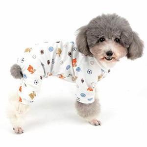 ZUNEA 犬 つなぎ パジャマ 春夏 ロンパース 小型犬 洋服 おしゃれ かわいい フットボール柄 ドッグウエア Tシャツ 部屋着 寝間着 抜け毛