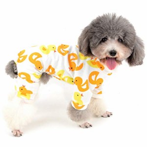 ZUNEA 犬 つなぎ パジャマ 春夏 ロンパース 小型犬 洋服 おしゃれ かわいい ダック柄 ドッグウエア Tシャツ 部屋着 寝間着 抜け毛防止 ペ