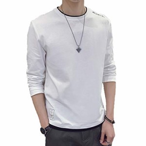 Aroniko Tシャツ メンズ カットソー メンズ ロンT 長袖 カジュアル 無地 ファッション 丸襟 快適 大きいサイズ ホワイト XXL