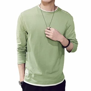 Aroniko Tシャツ メンズ カットソー メンズ ロンT 長袖 カジュアル 無地 ファッション 丸襟 快適 大きいサイズ グリーン L