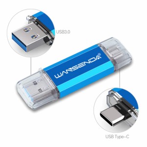 Wansenda Type-C USBメモリスマートフォンとパソコンで使えるType-C USB + USB 3.0両用メモリ (256GB, ブルー)