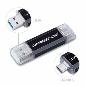 Wansenda Type-C USBメモリスマートフォンとパソコンで使えるType-C USB + USB 3.0両用メモリ (256GB, ブラック)