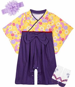 BECOS 女の子 袴風 ロンパース ベビー服 お食い始め 初節句 (パープル2, 90)