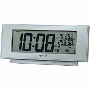 セイコークロック(Seiko Clock) 置き時計 銀色メタリック 本体サイズ: 7.7×17.4×3.8cm 目覚まし時計 電波 デジタル 温度 湿度 表示 快