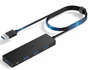 Aceele USB ハブ 4 USB ポート USB 3.0 ウルトラスリム ハブ, USB ハブ 120cm 延長ケーブル 5Gbps 超高速 軽量 PC MacBook/Chromebook Wi