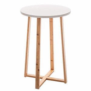 サイドテーブル 丸 天然竹製 コーヒーテーブル 白 カフェテーブル ホワイト ソファーテーブル シンプル DURA DRY 軽量 頑丈 北欧 十字構