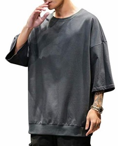 YIMANIE メンズ Ｔシャツ 七分袖 ビッグシルエット カットソー サマー 半袖 無地 BIG tシャツ メンズ 白 黒 大きいサイズ 薄手 カジュ