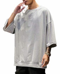 YIMANIE メンズ Ｔシャツ 七分袖 ビッグシルエット カットソー サマー 半袖 無地 BIG tシャツ メンズ 白 黒 大きいサイズ 薄手 カジュ