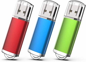 KEXIN USBメモリ・フラッシュドライブ 64GB 3個セット USB 2.0 USBメモリースティック キャップ式 データ転送 Windows PCに対応 （赤、青