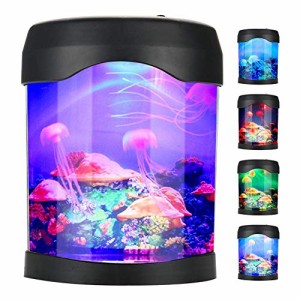 GLOGLOW 卓上ミニ水族館 卓上アクアリウム LED クラゲミニ水槽イルミネーション 3匹クラゲあり バッテリー/USB スタンドタイプ オートパ