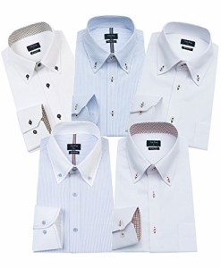 トリー リング ワイシャツ メンズ 長袖 ボタンダウン 細身 ビジネス シャツ 5枚組入り 多色選択 (4L, Colour-C)