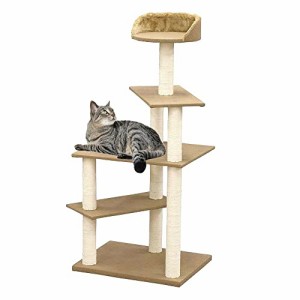 アイリスプラザ キャットタワー 人気 コンパクト 安定感 つめとぎ付き 子猫 老猫 据え置き型 ブラウン 高さ122cm
