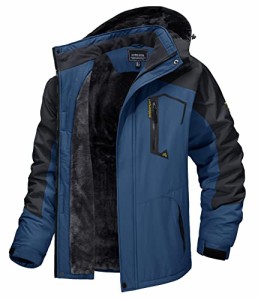 TACVASEN カジュアル 登山ウエア 裏ボア 防風 マウンテン パーカー 防水 大きいサイズ 登山服 ハイキング 帽子付 カウボーイブルー M